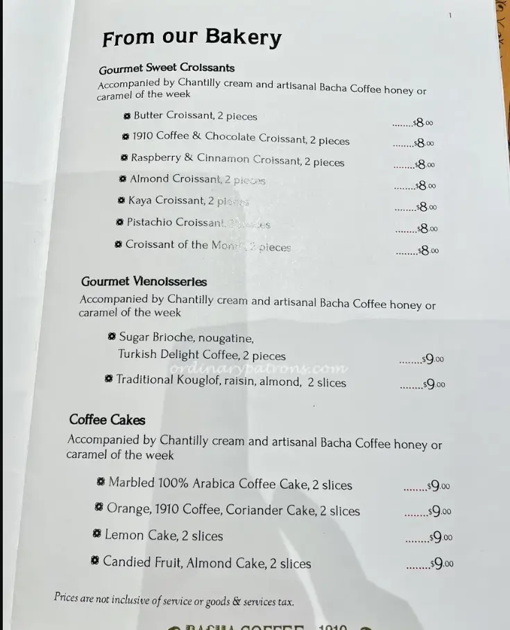 BACHA COFFEE MENU SINGAPORE