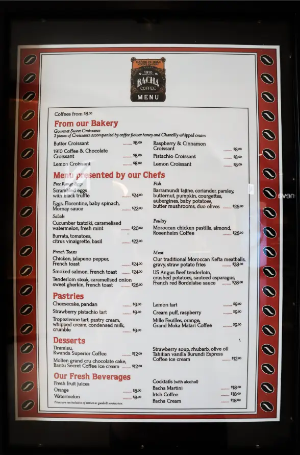 BACHA COFFEE MENU