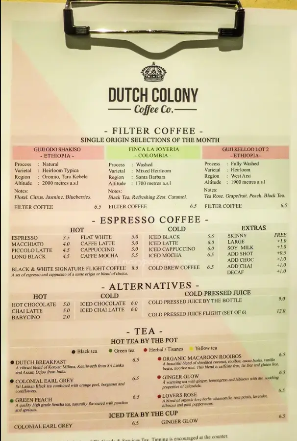 DUTCH COLONY MENU