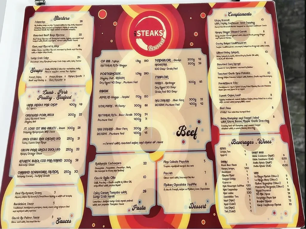 ISTEAKS MENU SINGAPORE