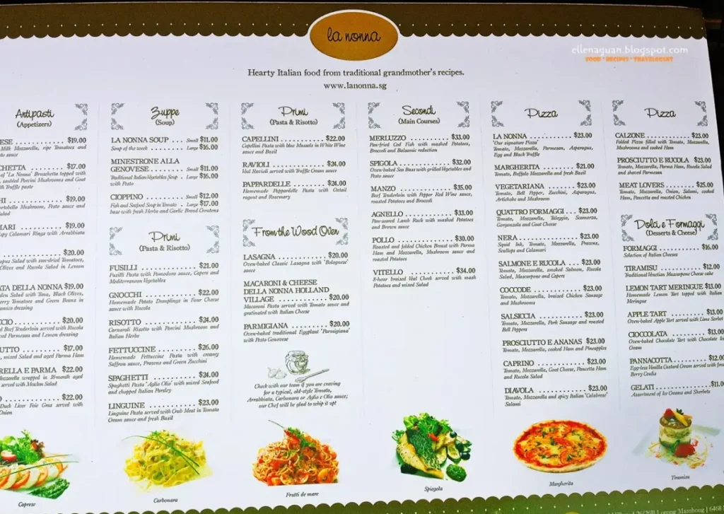 LA NONNA MENU SINGAPORE