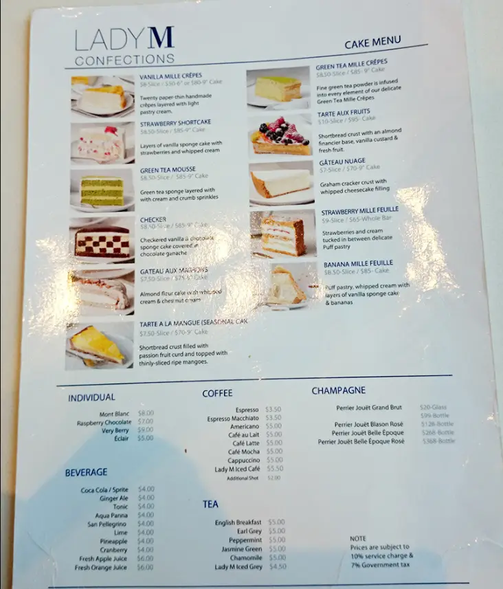 LADY M MENU SINGAPORE