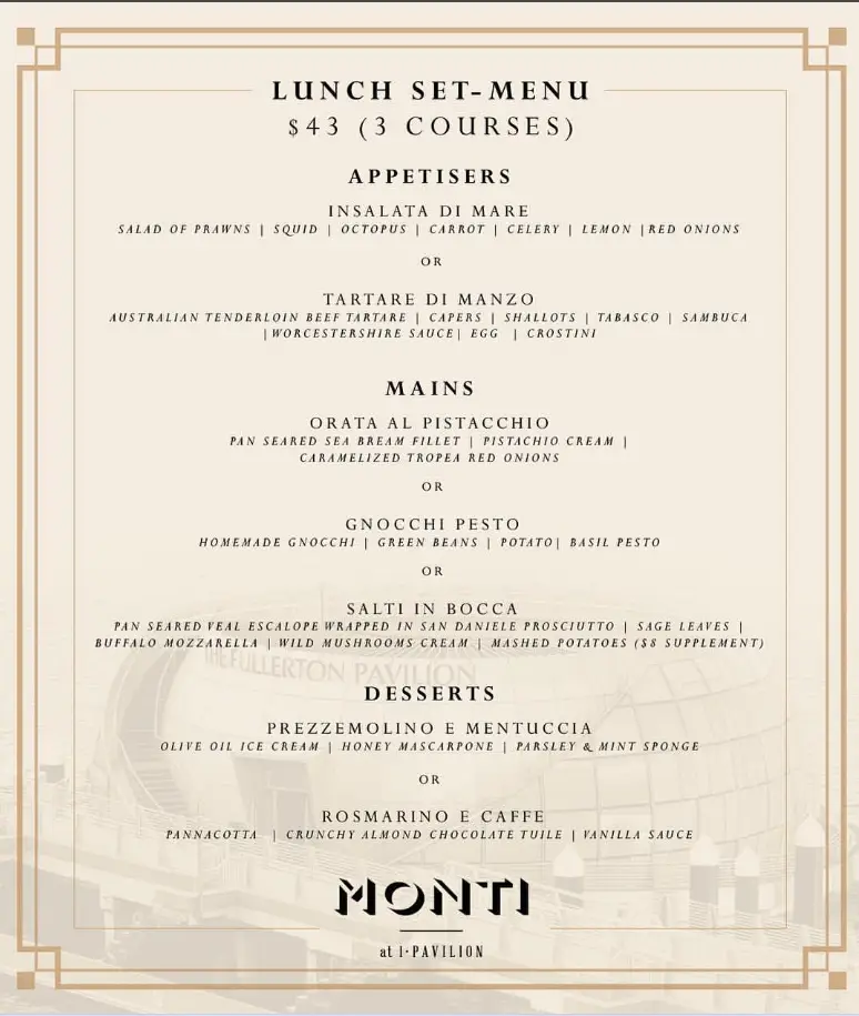 MONTI MENU SINGAPORE