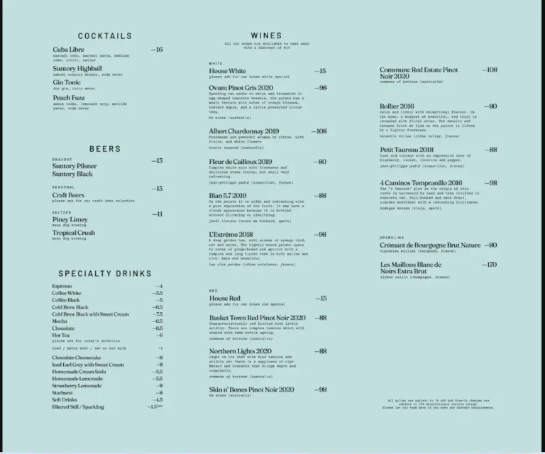 PARK BENCH DELI MENU