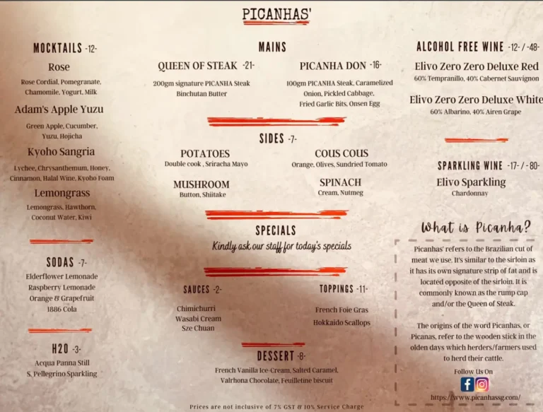 PICANHAS’ MENU