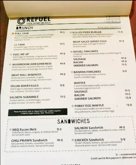 REFUEL CAFE MENU