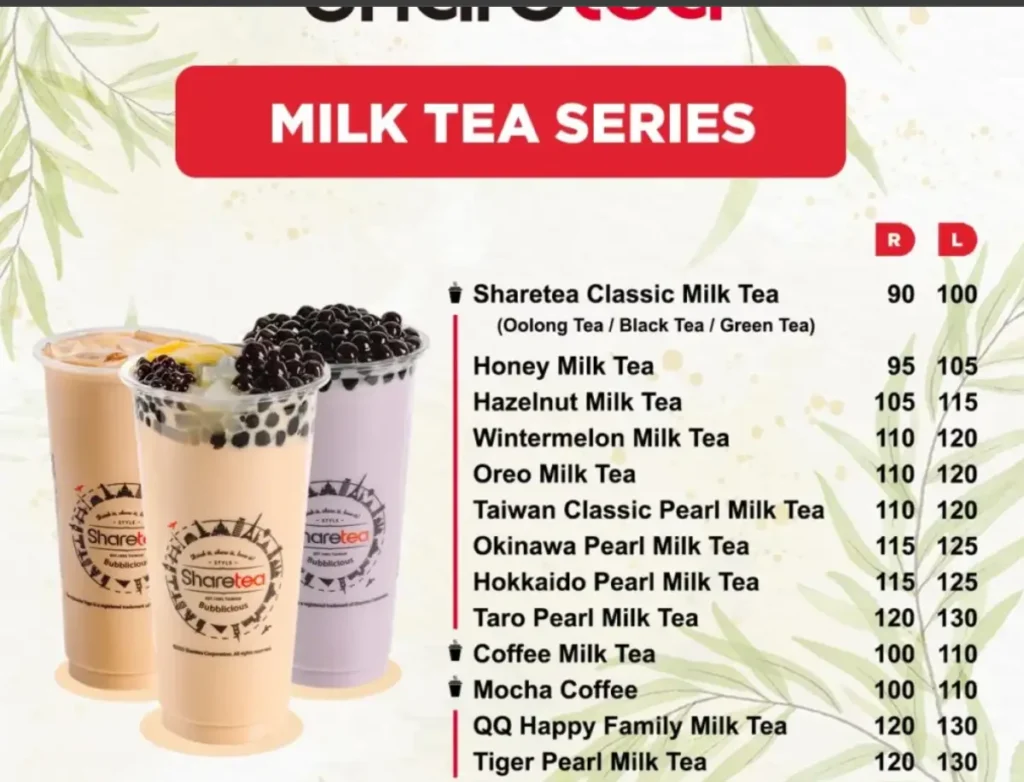 SHARETEA MENU SINGAPORE