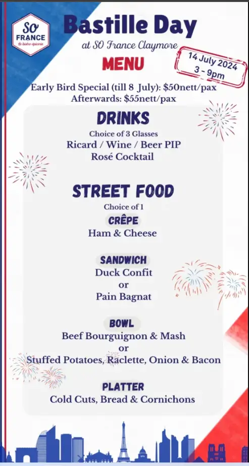 SO FRANCE MENU SINGAPORE