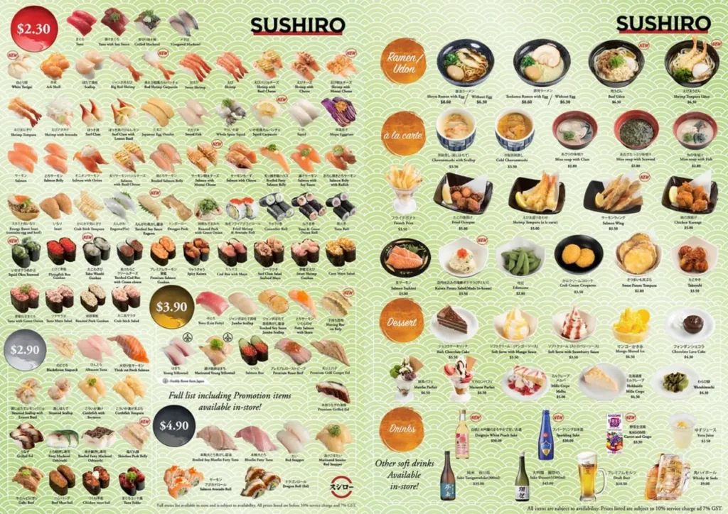 SUSHIRO MENU SINGAPORE