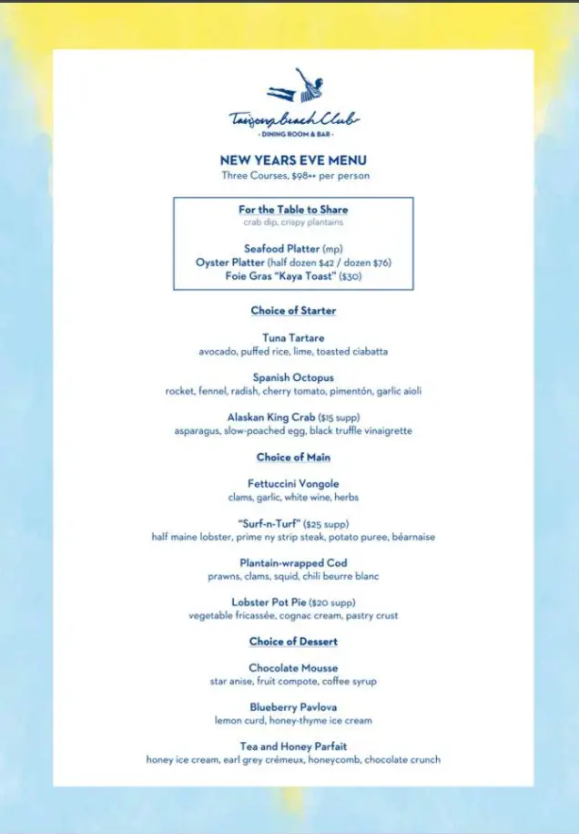 TANJONG BEACH CLUB MENU SINGAPORE