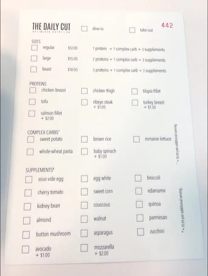 THE DAILY CUT MENU SINGAPORE