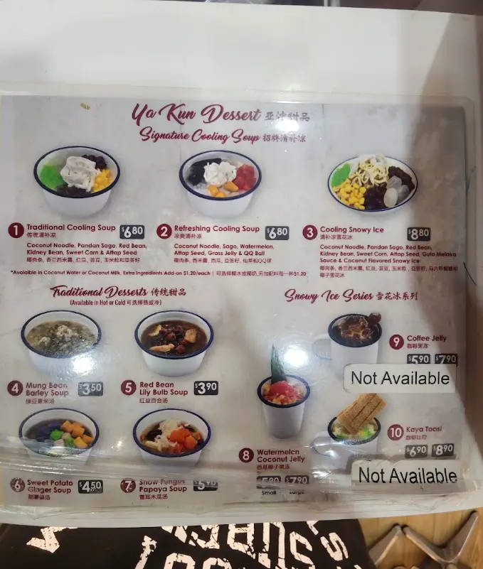 YA KUN KAYA TOAST MENU SINGAPORE